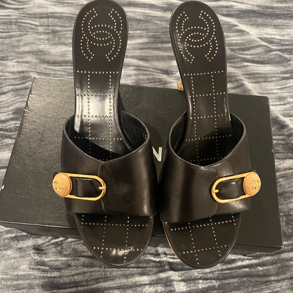 Chanel Black Designer Women's Slide Heels Size 40